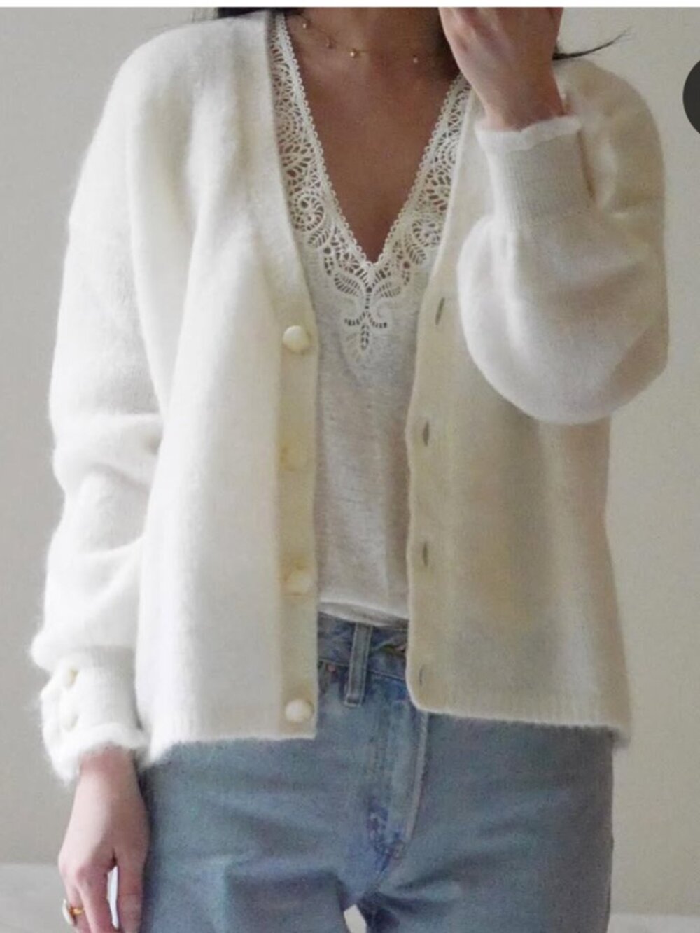 Sézane Paris Mohair Wool Blend Cardigan Ivory Button Front Oversized M/ L